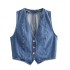 2024 Spring/Summer Casual Women's Solid Color Buckle Decoration Splicing Short Denim Vest+High Waist Split Straight Half Skirt