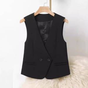 V-neck short slim fit vest Spring and Autumn 2024 new model for workplace slimming, double breasted temperament, vest for women, outerwear for women