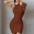 2023I European and American style summer new ins women's round neck sleeveless solid color fashionable slim fit hip hugging dress 025