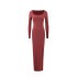 European and American Instagram trend cross-border autumn and winter new hot selling women's square collar long sleeved slim fit hip hugging long casual dress