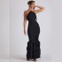 Cross border European and American women's summer sexy hanging neck exposed backpack hip ruffle edge pleated drape evening dress long dress