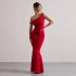 European and American Style 2025 Autumn Cross border Foreign Trade Women's Clothing Sexy One Shoulder Slant Shoulder Slimming Bag Hip Solid Color Dress for Women