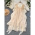 French gentle style square neck small fly sleeves loose slimming ruffle edge chiffon dress for women 2025 spring dress fairy dress