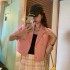 French style small fragrance pink short sleeved suit for women, summer high-end feeling, light mature style short jacket temperament, suit top thin