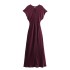 2023 Winter New European and American Style Round Neck Waist A-line Silk Satin Texture Long Dress for Women