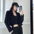 Chic retro short black suit jacket for women 2024 spring and autumn season new high-end Korean version casual suit