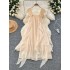 French gentle style square neck small fly sleeves loose slimming ruffle edge chiffon dress for women 2025 spring dress fairy dress