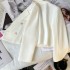 Double breasted white suit jacket for women, slim fit for autumn 2022. Short sleeved suit with a small stature and temperament