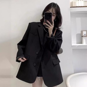 Small top, black suit jacket, women's 2024 new spring and autumn Korean version, casual, comfortable and high-end suit