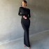 European and American sexy women's winter reversible evening dress, pleated long sleeved backless long style dress with socialite temperament