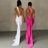 European and American style women's clothing 2024 summer new product sloping shoulder sexy slim fit backless pleated hollow shoulder long dress