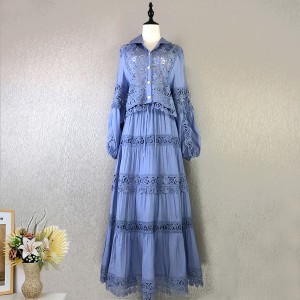 Real time spot European and American court retro dress heavy embroidery top+super large skirt half skirt set long