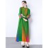 Factory direct sales of Miyake pleated heavy industry plate flower pleated printed dress long style