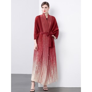 Miyake Fold Original Quality Early Autumn Fold Loose Large Gradient Dyeing Printed Coat