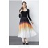 Real shot black slimming knitted sweater+fashionable gradient printed pleated skirt in stock