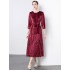 Real shot French socialite temperament lace sequin patchwork gold velvet dress in stock