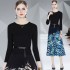 Real time spot French socialite temperament long sleeved knitted patchwork printed skirt high waist slimming dress special offer