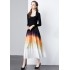 Real shot black slimming knitted sweater+fashionable gradient printed pleated skirt in stock