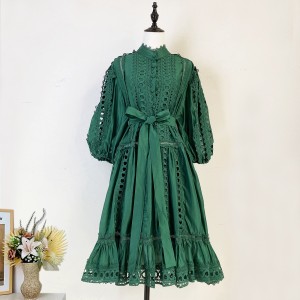 Real time stock of 2025 spring/summer new loose lace up heavy lace hollow out oversized swing dress short skirt for women