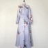 Real time spot Australian spring and summer new linen print V-neck single breasted lantern sleeve long dress party skirt