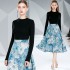 Two piece set of slim fitting knitted sweater and vintage Hepburn jacquard skirt in stock