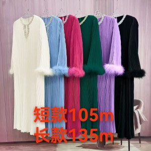 Factory direct sales of Miyake wrinkled ostrich hair heavy industry rhinestone evening dress pleated dress