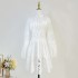 Real shooting spot Z home light luxury high order 2025 spring and summer vacation style linen hollow flower embroidery dress waist cinching