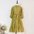 Real shot spot 6-color Bohemian vacation heavy industry lace hollow lace half high neck long sleeved short dress