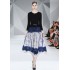 Real time spot French socialite temperament long sleeved knitted patchwork printed skirt special offer