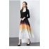 Real shot black slimming knitted sweater+fashionable gradient printed pleated skirt in stock