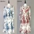 Real time spot French romantic retro temperament long sleeved V-neck nail bead waist slimming celadon printed dress