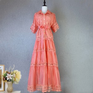 Real time spot high-end French dress with heavy hollowed out lace collage, large skirt and extra long dress for foreign trade