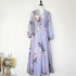 Real time spot Australian spring and summer new linen print V-neck single breasted lantern sleeve long dress party skirt