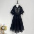 Real shooting spot 5-color heavy industry splicing lace lace lapel high-end short skirt large swing half skirt set banquet skirt