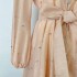 Real shot spot French early spring silk linen drape heavy industry nail drill long sleeved buckle lantern sleeve dress looks slim and elegant