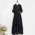 Real time spot European and American spring and summer new loose shirt long skirt with buttons and lapels similar to hollow embroidery dress long