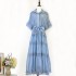 Real time spot European and American spring and summer new loose shirt long skirt with buttons and lapels similar to hollow embroidery dress long