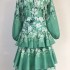 Real time spot Australian vacation new ramie watercolor green printed shirt+high waisted cake skirt two-piece set