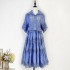 Real time spot new French high-end style niche embroidered hollow out shirt+elastic waist large swing skirt set