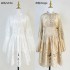 Real time spot Australian niche new single breasted linen hollow embroidery West Street long sleeved mini dress for women