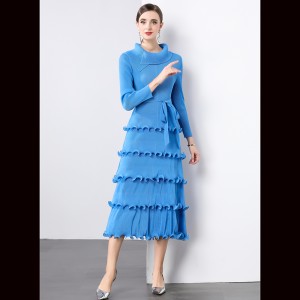 Factory direct sales of Miyake pleated fish silk thread wavy ruffle edge cake skirt pleated dress