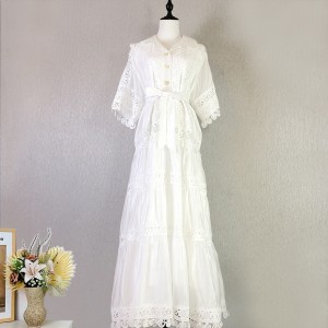 Real time spot European and American spring and summer new loose shirt long skirt with buttons and lapels similar to hollow embroidery dress long