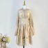 Real time spot Australian niche new single breasted linen hollow embroidery West Street long sleeved mini dress for women