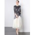 Real shot French socialite temperament lace sequin patchwork gold velvet dress in stock