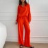 Elegant women's casual loose suit women's long sleeved top+drawstring pants set spring and autumn collar two-piece set