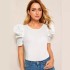 Cross border 2024 foreign trade round neck lantern sleeves women's top button European and American new solid color slim fit women's clothing