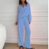 Elegant women's casual loose suit women's long sleeved top+drawstring pants set spring and autumn collar two-piece set