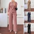 Cross border 2023 autumn/winter new women's long sleeved top and wide leg pants set, solid color casual sportswear 2-piece set