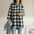 2021 Cross border Amazon Europe and America New Product Women's Top Flip Collar Fashion Grid Printed Medium to Long Sleeve Shirt