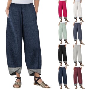 2021 autumn new Amazon AliExpress eBay solid color color blocked striped loose casual straight leg women's pants